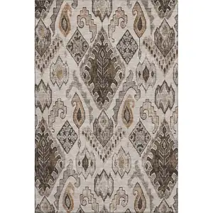 Photo of Brown Beige And Taupe Moroccan Washable Area Rug With UV Protection