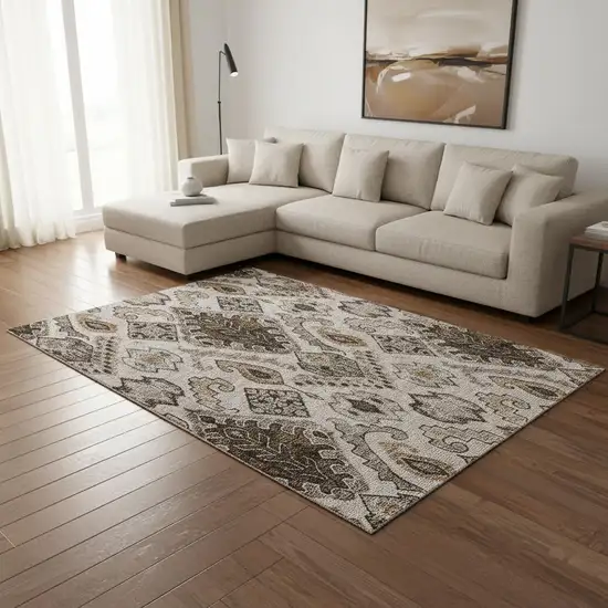 Brown Beige And Taupe Moroccan Washable Area Rug With UV Protection Photo 2