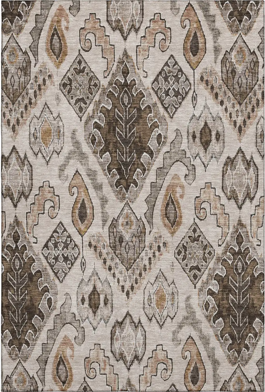 Brown Beige And Taupe Moroccan Washable Area Rug With UV Protection Photo 1