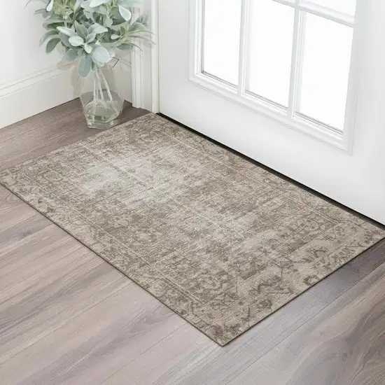 Brown Beige And Taupe Oriental Washable Area Rug With UV Protection Photo 2