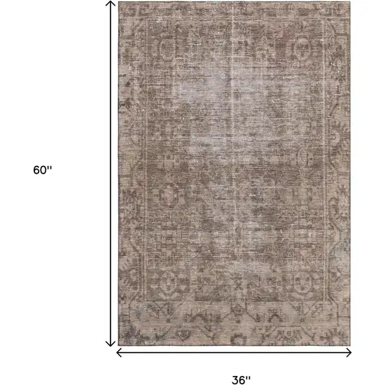 Brown Beige And Taupe Oriental Washable Area Rug With UV Protection Photo 3