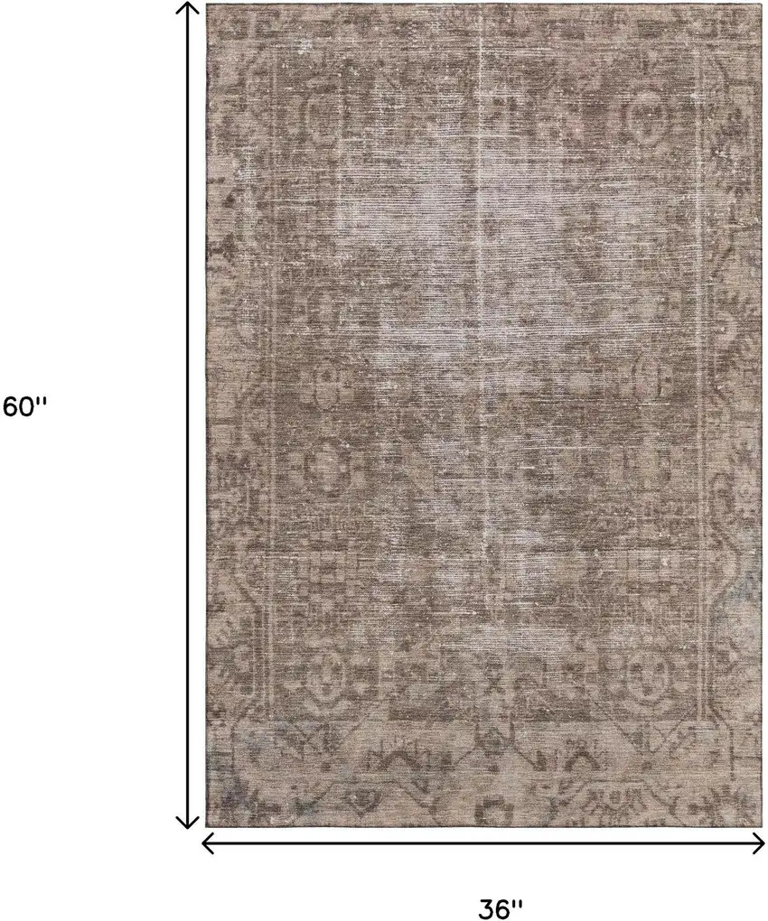 Brown Beige And Taupe Oriental Washable Area Rug With UV Protection Photo 3