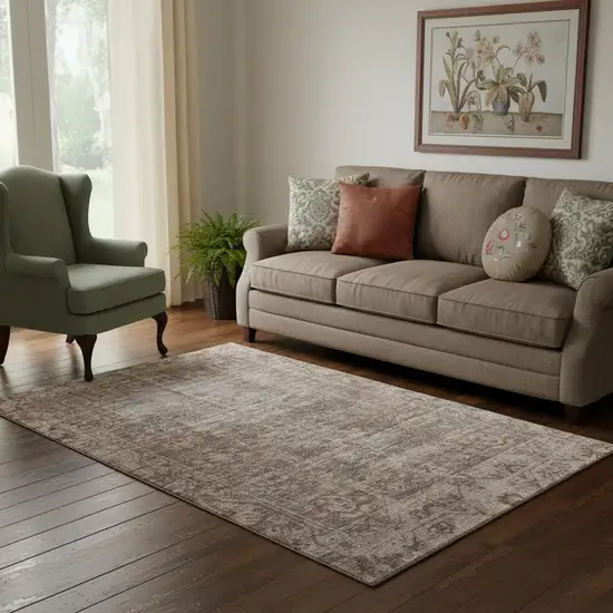Brown Beige And Taupe Oriental Washable Area Rug With UV Protection Photo 2