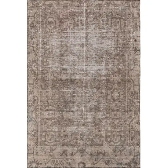 Brown Beige And Taupe Oriental Washable Area Rug With UV Protection Photo 3