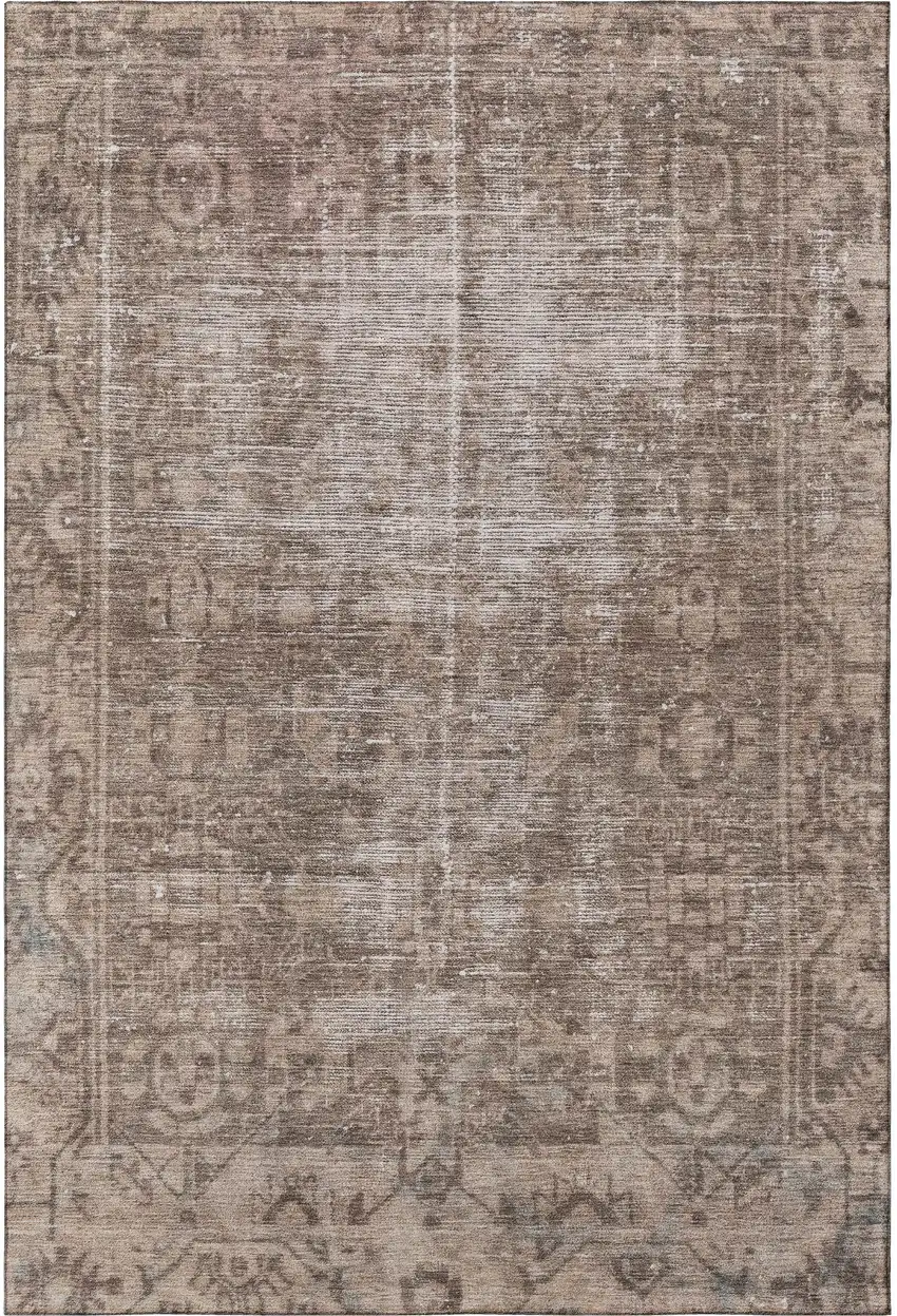 Brown Beige And Taupe Oriental Washable Area Rug With UV Protection Photo 3