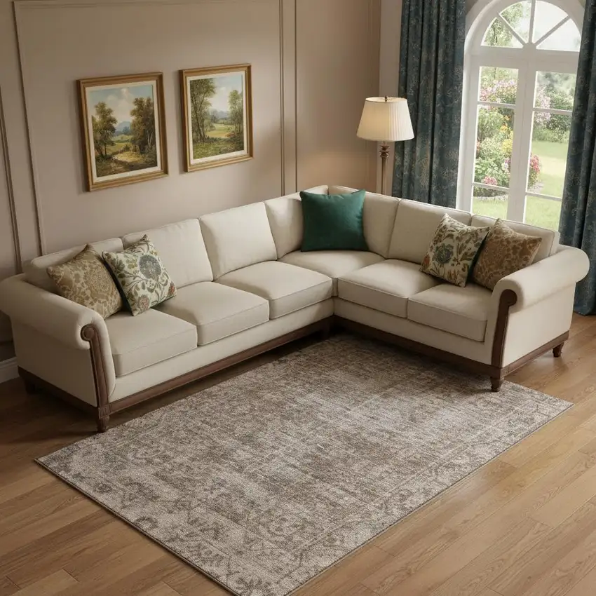 Brown Beige And Taupe Oriental Washable Area Rug With UV Protection Photo 2