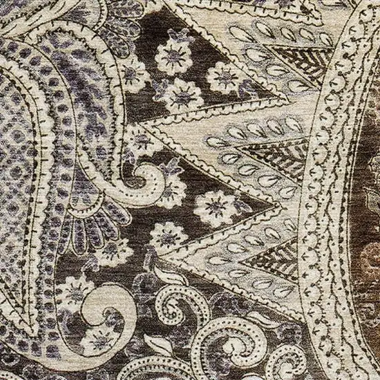 Brown Beige And Taupe Paisley Washable Area Rug With UV Protection Photo 2