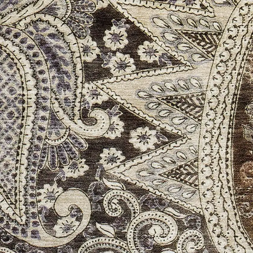 Brown Beige And Taupe Paisley Washable Area Rug With UV Protection Photo 2