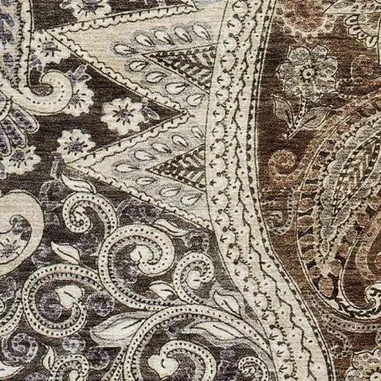 Brown Beige And Taupe Paisley Washable Area Rug With UV Protection Photo 2