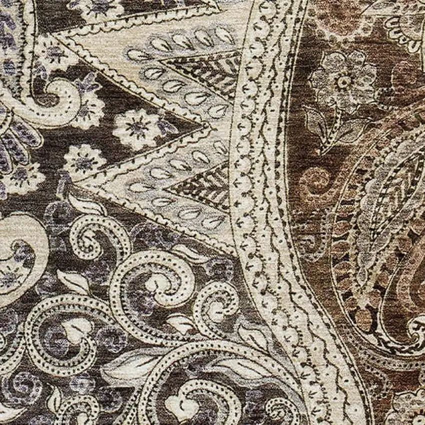 Brown Beige And Taupe Paisley Washable Area Rug With UV Protection Photo 2