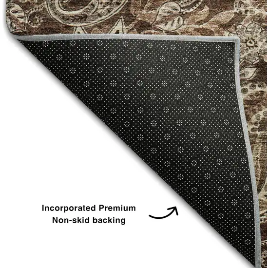 Brown Beige And Taupe Paisley Washable Area Rug With UV Protection Photo 6