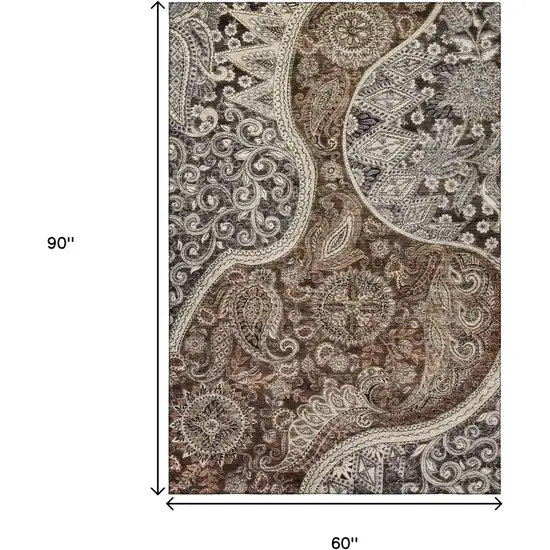 Brown Beige And Taupe Paisley Washable Area Rug With UV Protection Photo 8