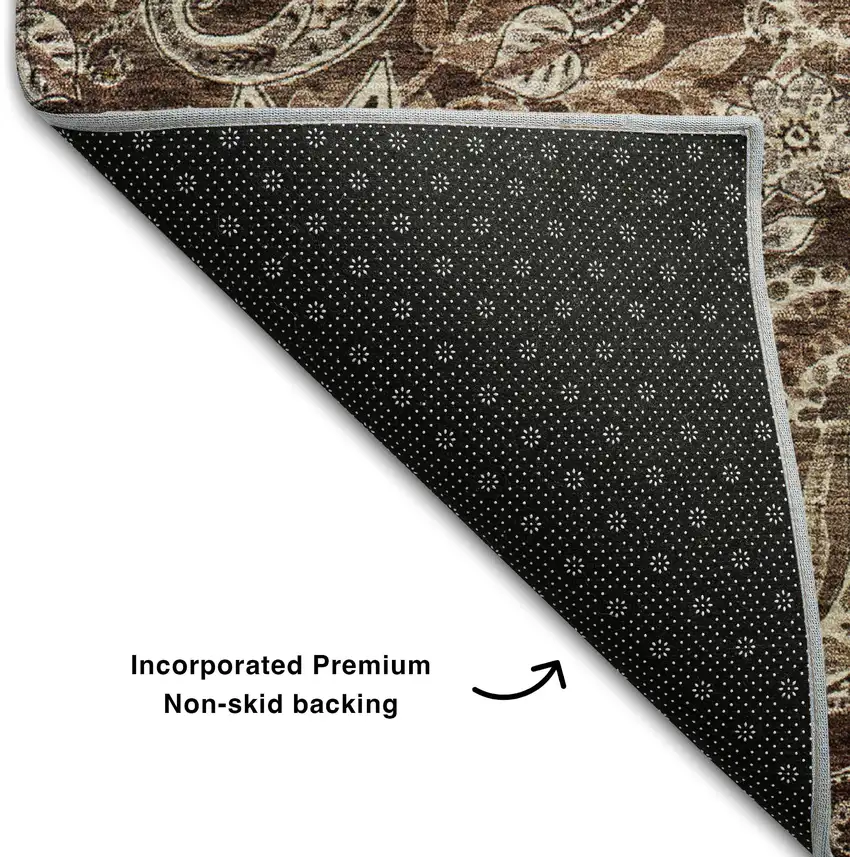 Brown Beige And Taupe Paisley Washable Area Rug With UV Protection Photo 6