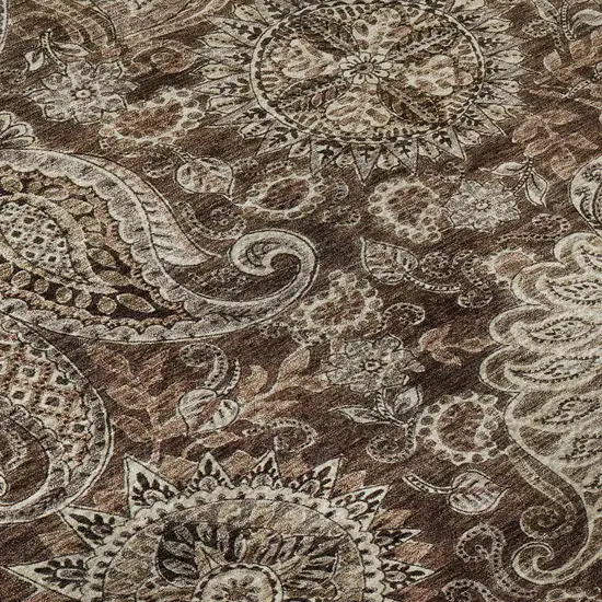 Brown Beige And Taupe Paisley Washable Area Rug With UV Protection Photo 9