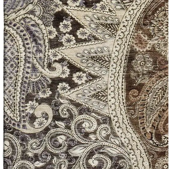 Brown Beige And Taupe Paisley Washable Area Rug With UV Protection Photo 3