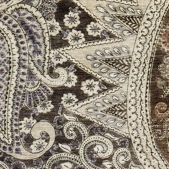 Brown Beige And Taupe Paisley Washable Area Rug With UV Protection Photo 2
