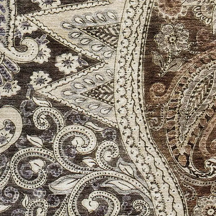 Brown Beige And Taupe Paisley Washable Area Rug With UV Protection Photo 2