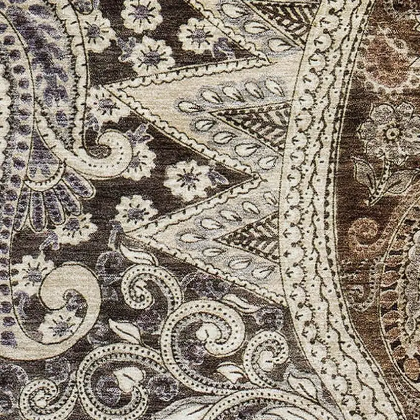 Brown Beige And Taupe Paisley Washable Area Rug With UV Protection Photo 2
