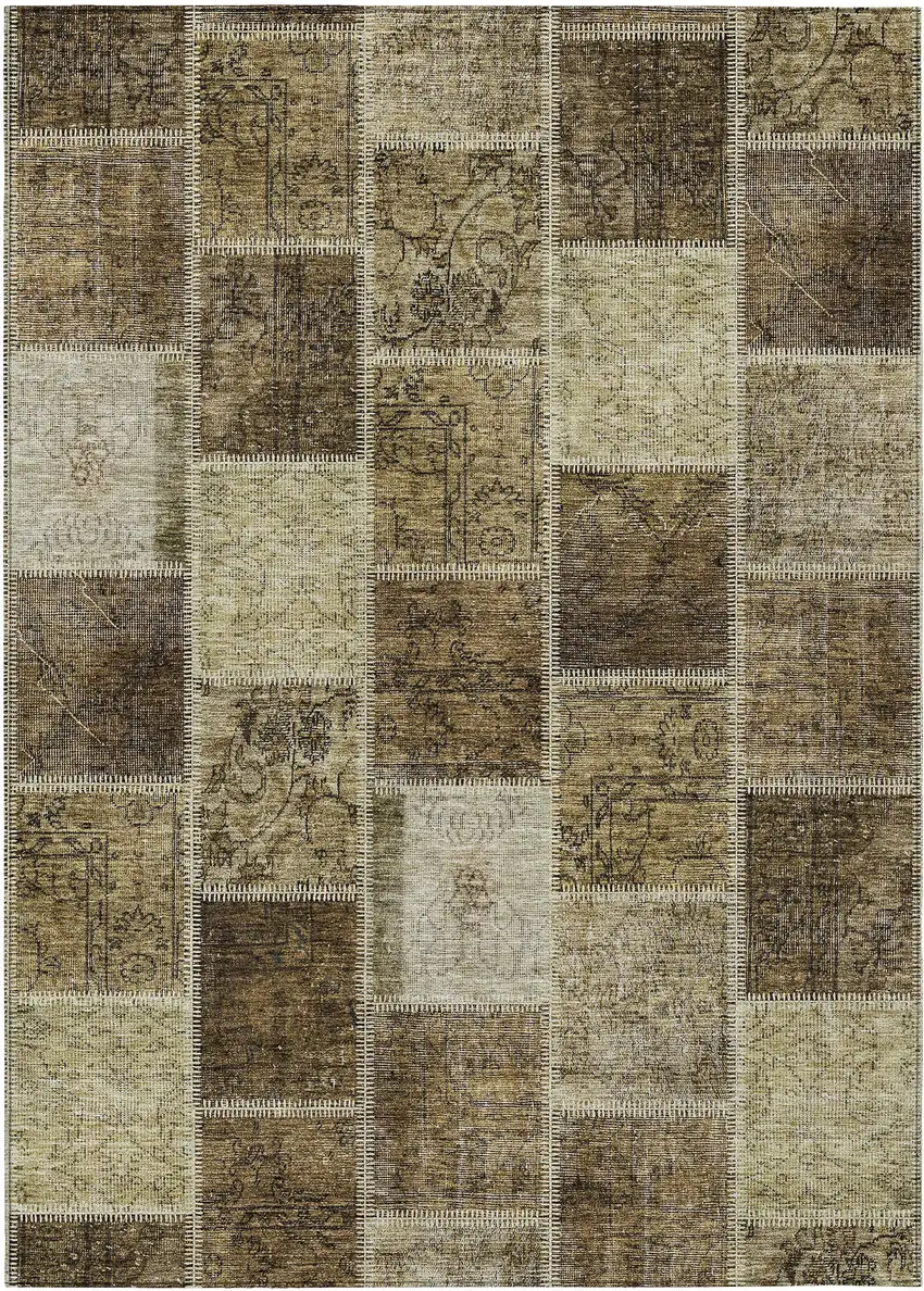 Brown Beige And Taupe Patchwork Washable Indoor Outdoor Area Rug Photo 2