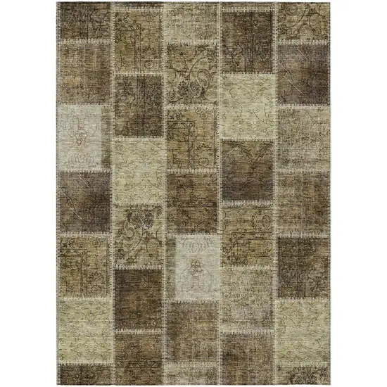 Brown Beige And Taupe Patchwork Washable Indoor Outdoor Area Rug Photo 2