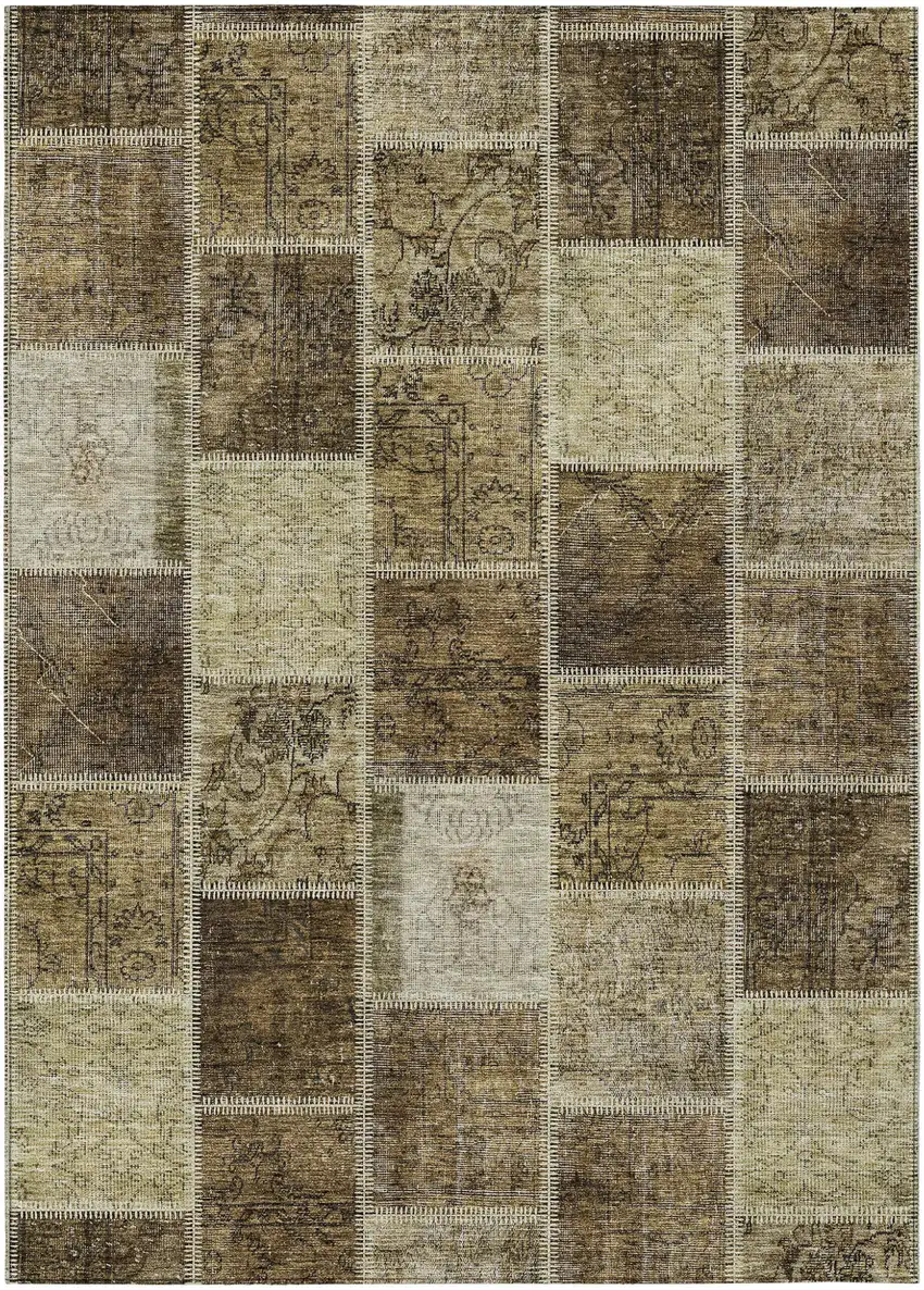 Brown Beige And Taupe Patchwork Washable Indoor Outdoor Area Rug Photo 2