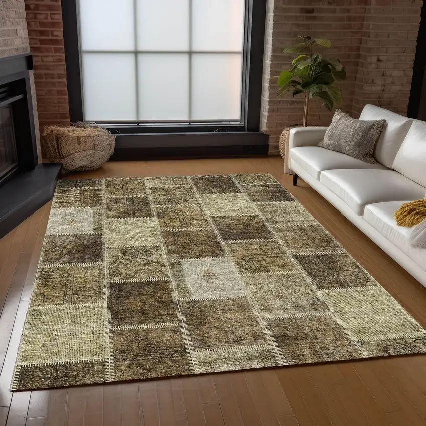 Brown Beige And Taupe Patchwork Washable Indoor Outdoor Area Rug Photo 9