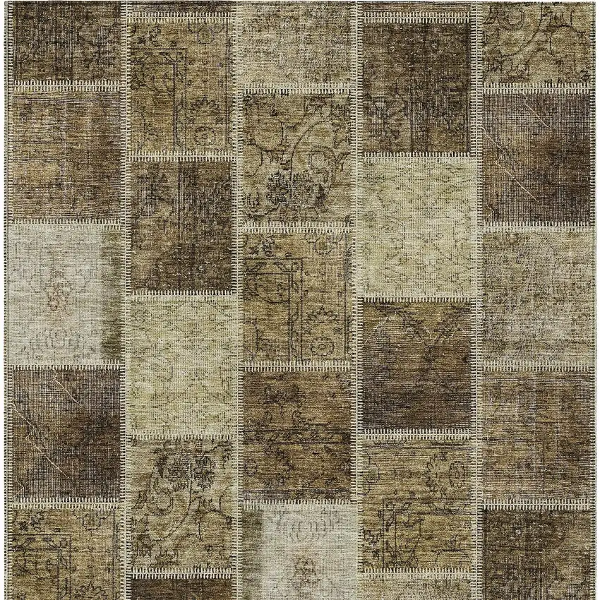 Brown Beige And Taupe Patchwork Washable Indoor Outdoor Area Rug Photo 5