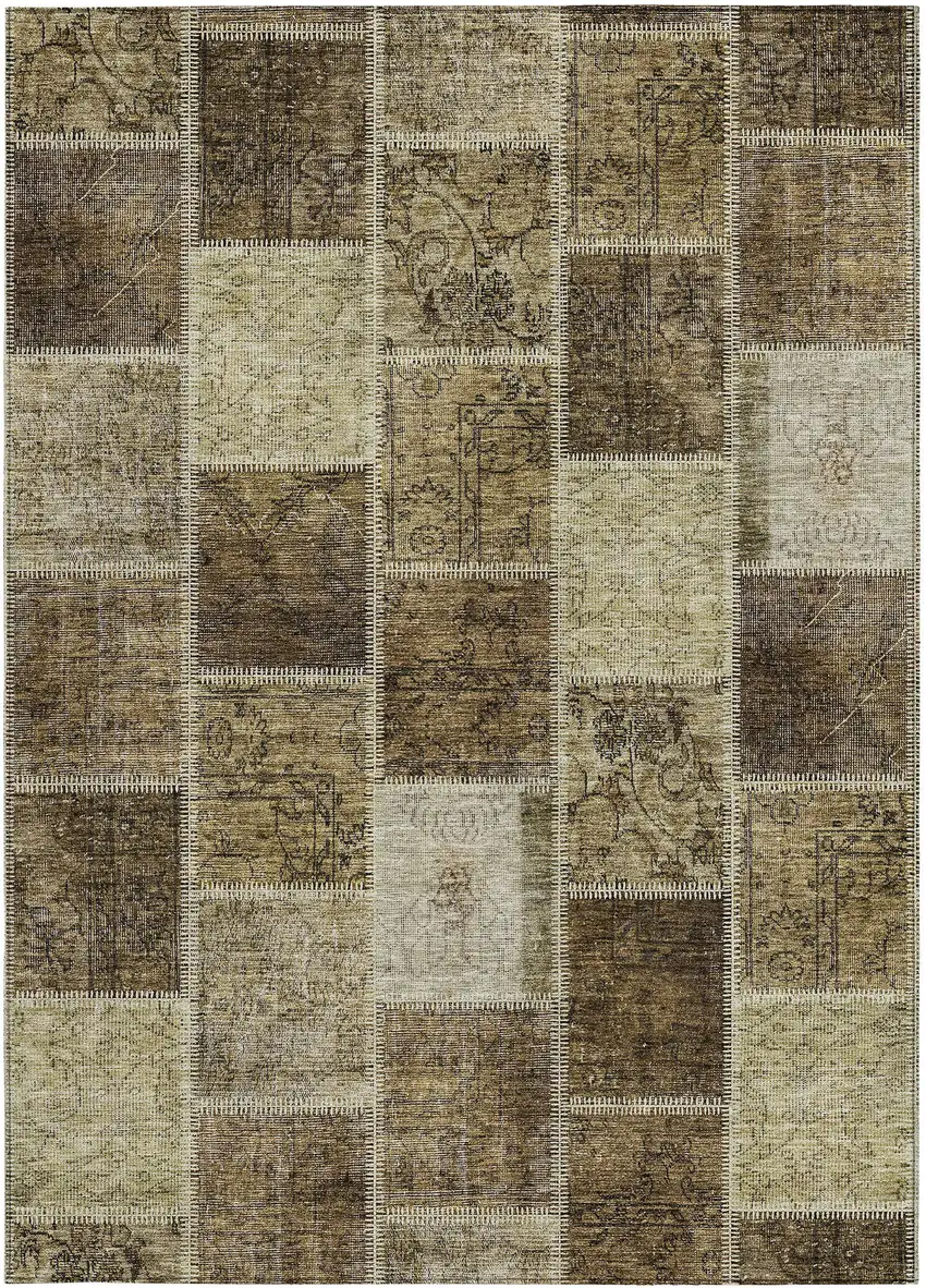 Brown Beige And Taupe Patchwork Washable Indoor Outdoor Area Rug Photo 6