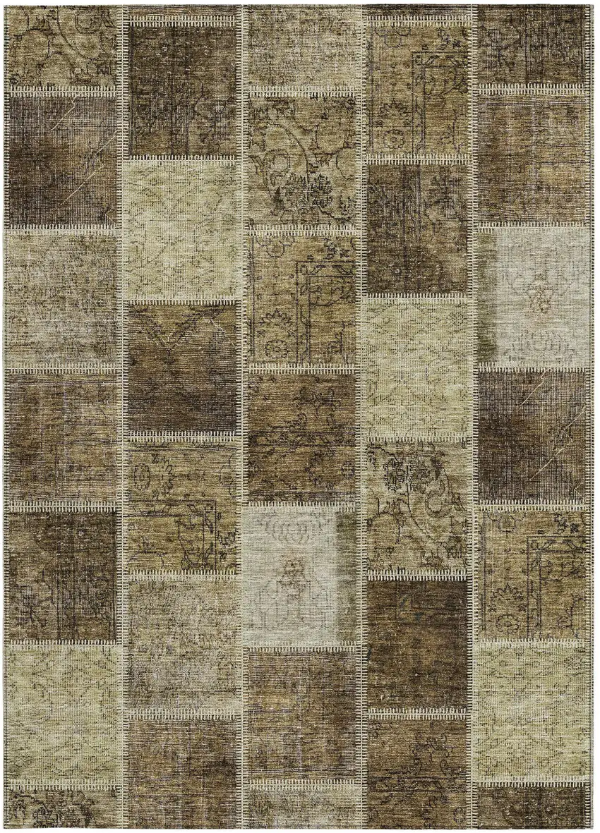 Brown Beige And Taupe Patchwork Washable Indoor Outdoor Area Rug Photo 6