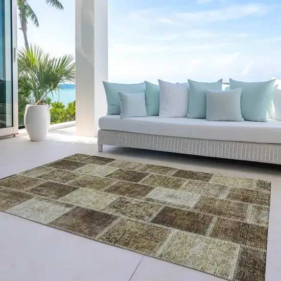 Brown Beige And Taupe Patchwork Washable Indoor Outdoor Area Rug Photo 7