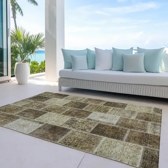 Brown Beige And Taupe Patchwork Washable Indoor Outdoor Area Rug Photo 7