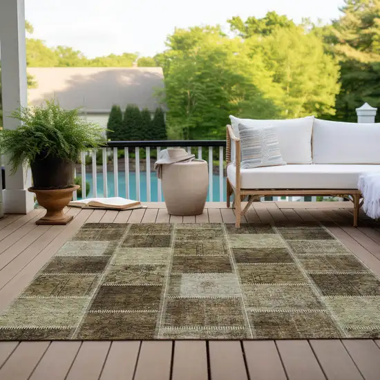 Brown Beige And Taupe Patchwork Washable Indoor Outdoor Area Rug Photo 9