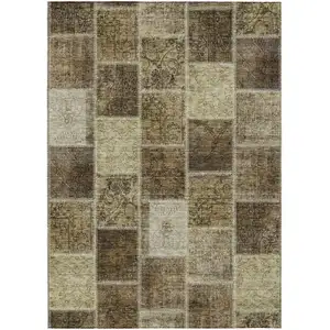 Photo of Brown Beige And Taupe Patchwork Washable Indoor Outdoor Area Rug