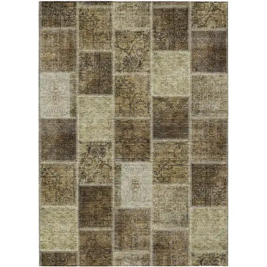 Brown Beige And Taupe Patchwork Washable Indoor Outdoor Area Rug Photo 1
