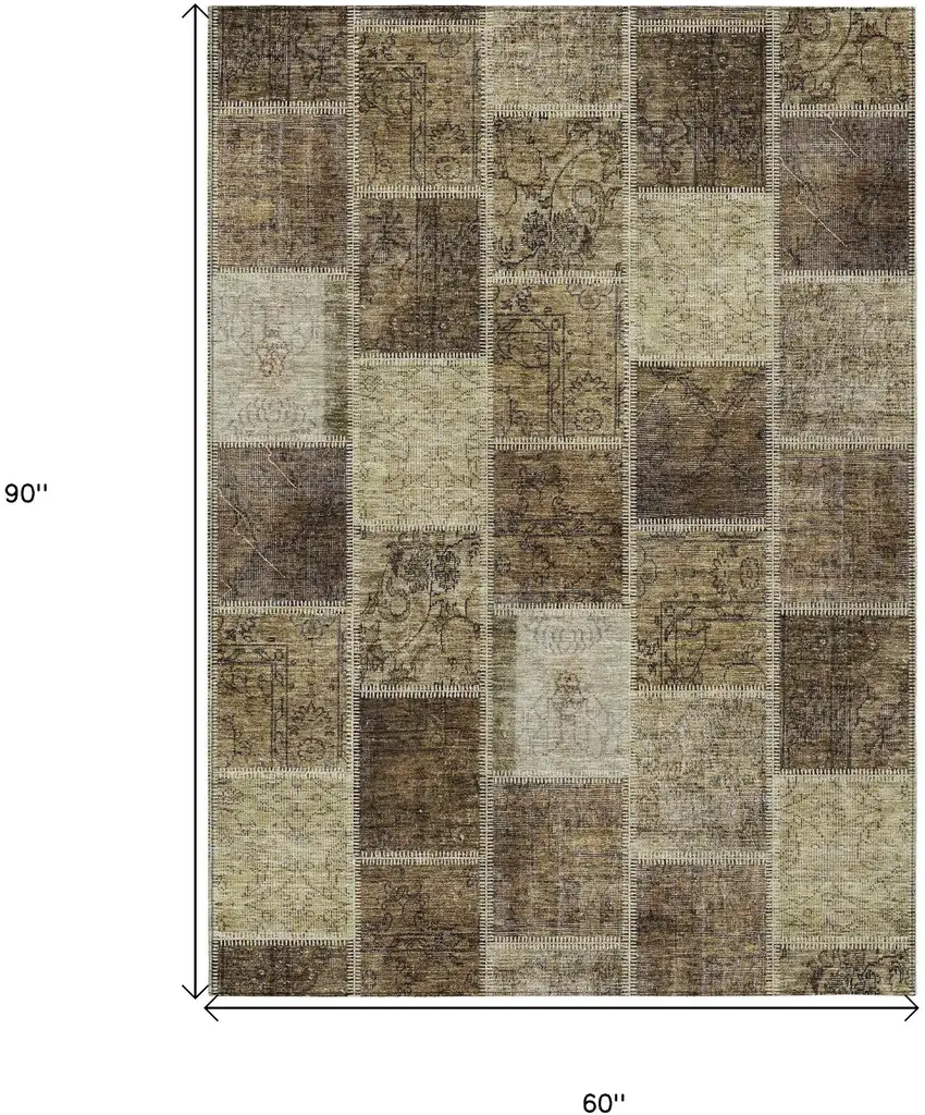 Brown Beige And Taupe Patchwork Washable Indoor Outdoor Area Rug Photo 3