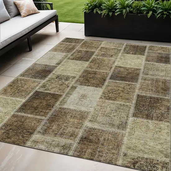 Brown Beige And Taupe Patchwork Washable Indoor Outdoor Area Rug Photo 1