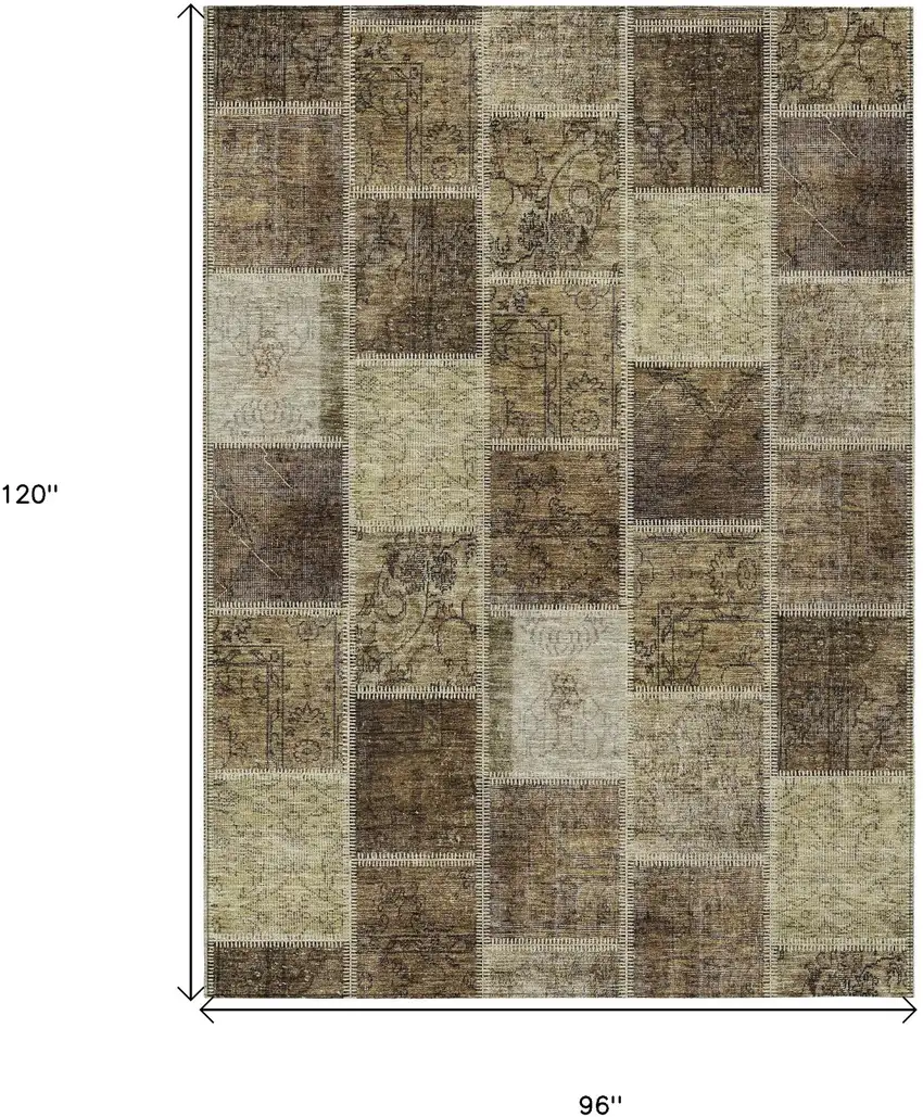 Brown Beige And Taupe Patchwork Washable Indoor Outdoor Area Rug Photo 3