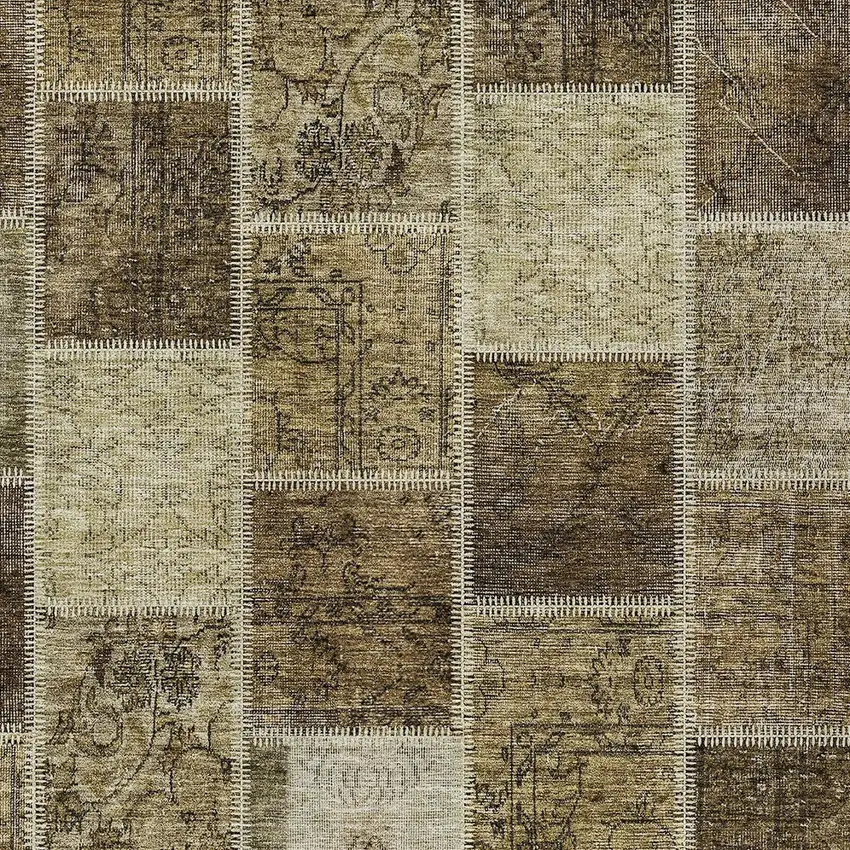 Brown Beige And Taupe Patchwork Washable Indoor Outdoor Area Rug Photo 6