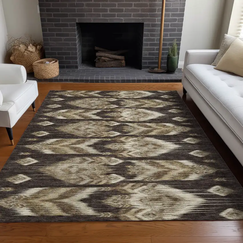 Brown Beige And Taupe Southwestern Washable Area Rug With UV Protection Photo 5