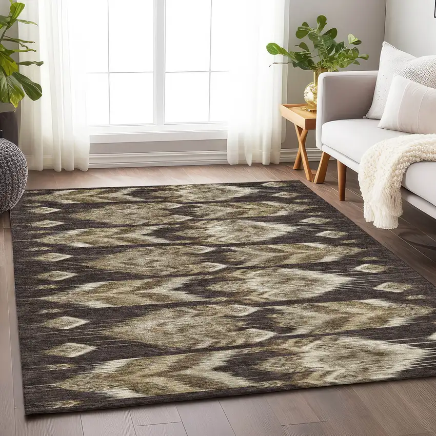 Brown Beige And Taupe Southwestern Washable Area Rug With UV Protection Photo 6