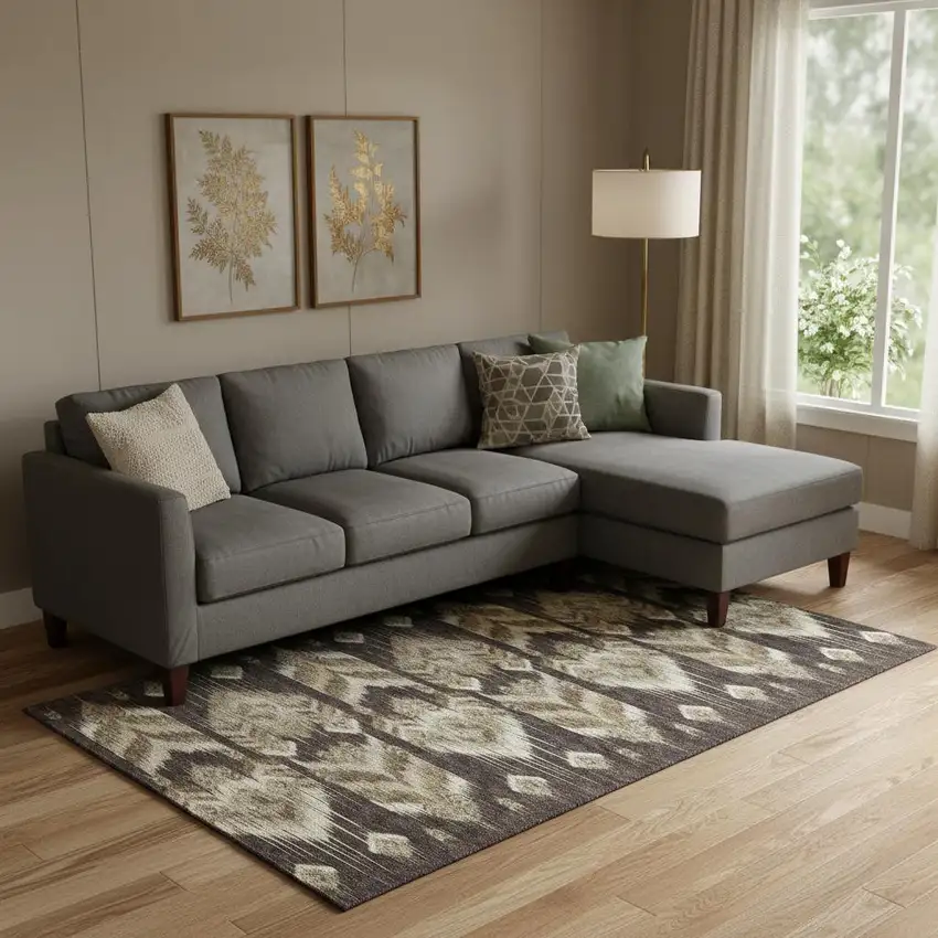 Brown Beige And Taupe Southwestern Washable Area Rug With UV Protection Photo 1