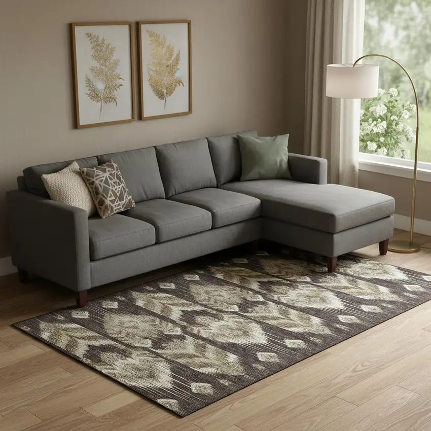 Brown Beige And Taupe Southwestern Washable Area Rug With UV Protection Photo 1