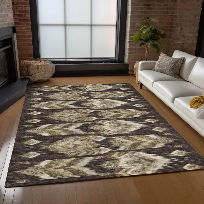 Brown Beige And Taupe Southwestern Washable Indoor Outdoor Area Rug Photo 9