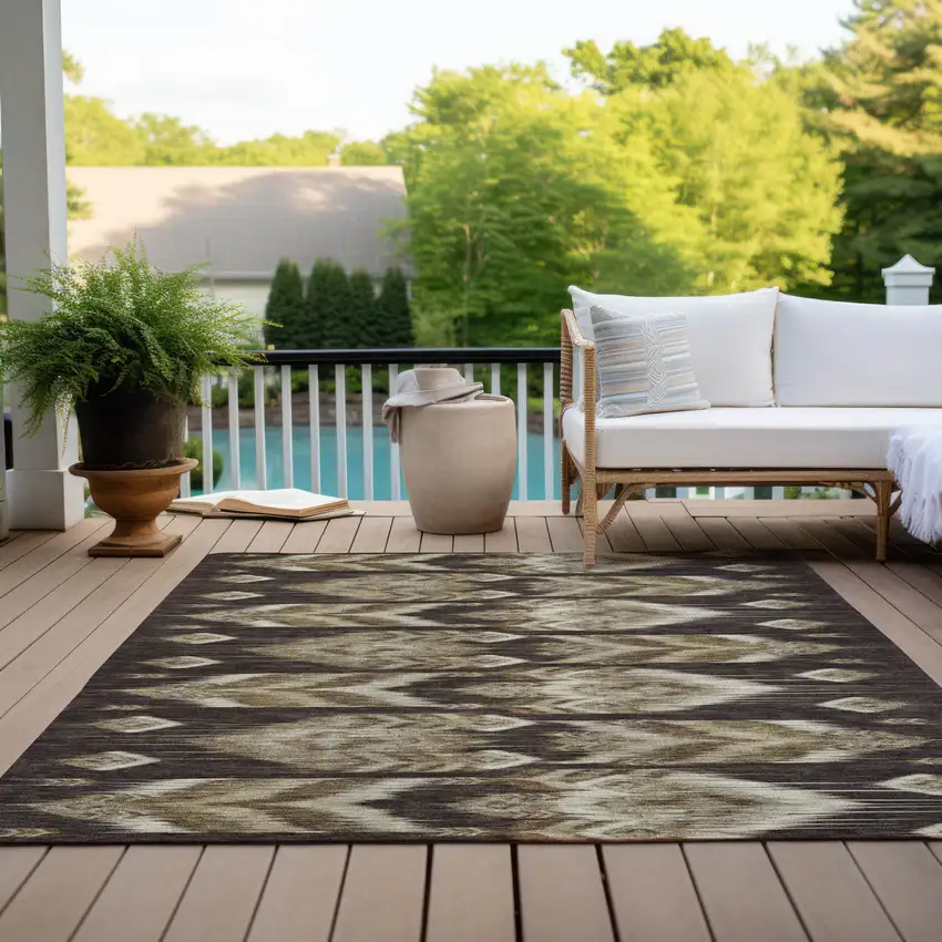 Brown Beige And Taupe Southwestern Washable Indoor Outdoor Area Rug Photo 9
