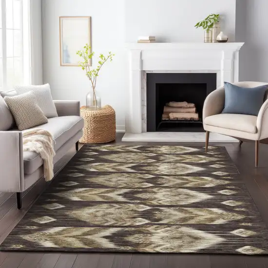 Brown Beige And Taupe Southwestern Washable Indoor Outdoor Area Rug Photo 8