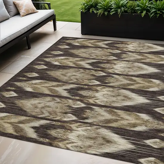 Brown Beige And Taupe Southwestern Washable Indoor Outdoor Area Rug Photo 1