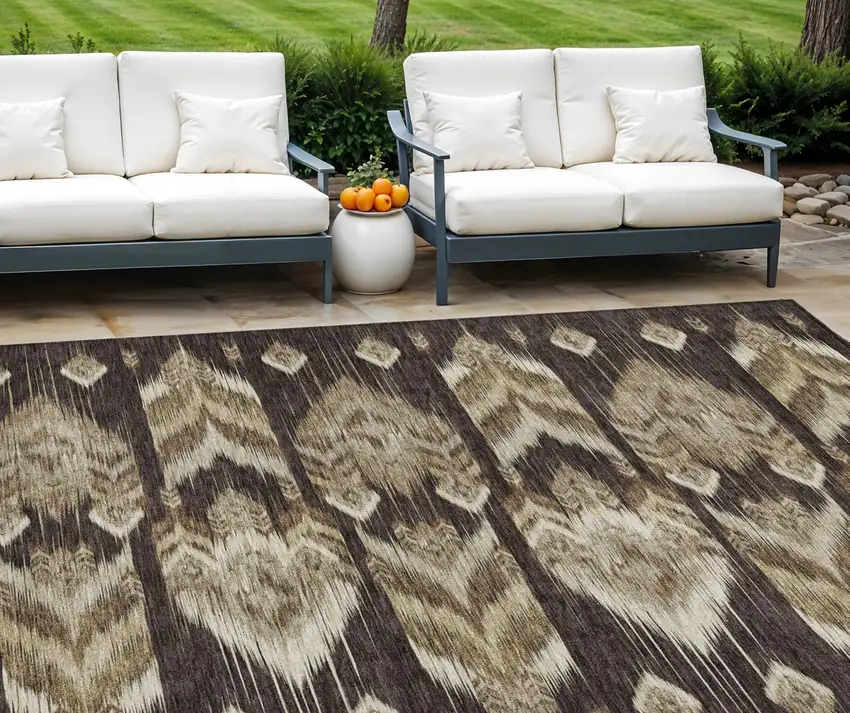 Brown Beige And Taupe Southwestern Washable Indoor Outdoor Area Rug Photo 1