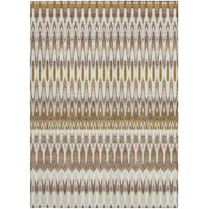 Photo of Brown Beige And Taupe Southwestern Washable Indoor Outdoor Area Rug