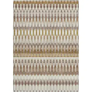 Photo of Brown Beige And Taupe Southwestern Washable Indoor Outdoor Area Rug