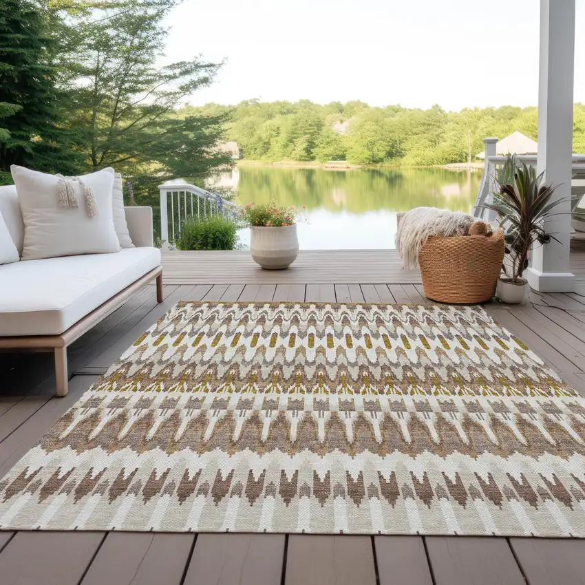 Brown Beige And Taupe Southwestern Washable Indoor Outdoor Area Rug Photo 8